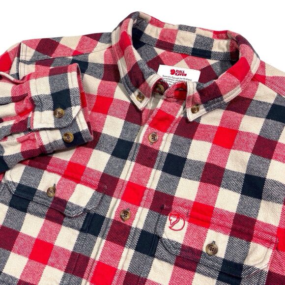 Fjallraven Skog Shirt Mens Medium Slim Red & Tan Plaid Thick Heavy Flannel - Picture 1 of 13